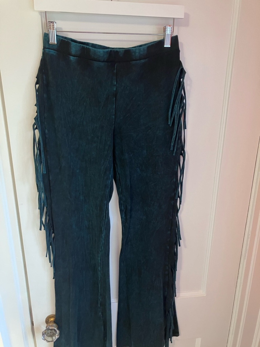 Fringe Side Wide-Leg Pants - Teal